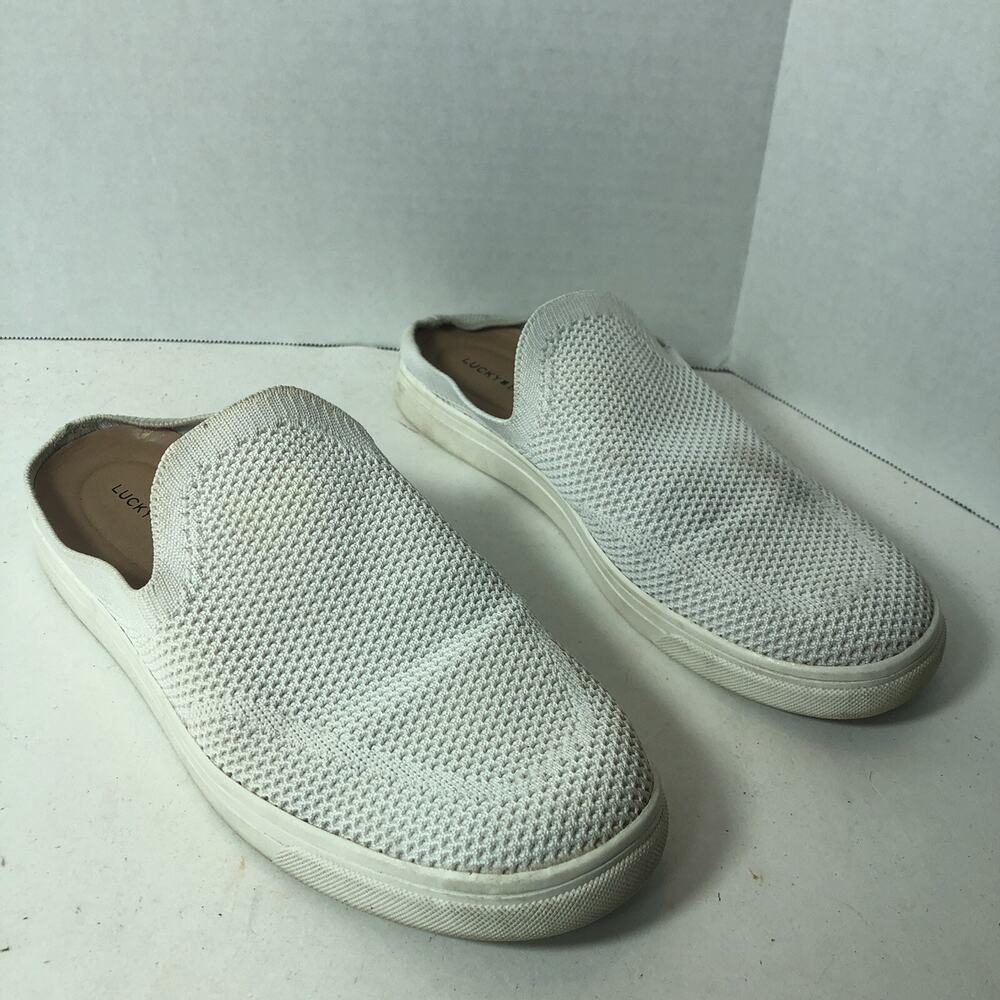 Lucky Brand Flats Womens Size 9 Larlan Mulesโ White Slip On Slide Casual G3